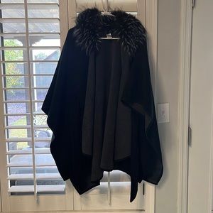 Black wrap coat with faux fur on collar one size fits most great condition